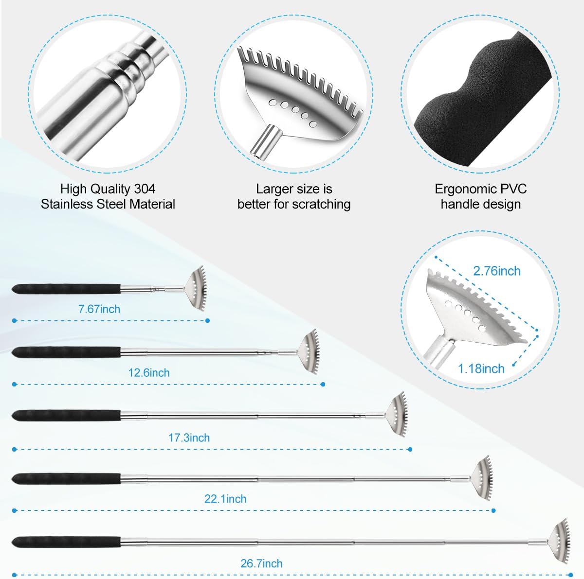 4-Piece Extendable Back Scratcher Set with Rubber Handles