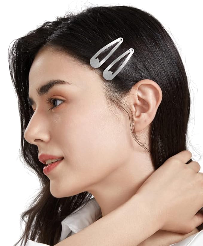 Dofash 12PCS Snap Hair Clips For Women-Non Slip & Metal Hair Barrettes, 5cm 2'' Small Clips For Thin & Fine Hair, Silver Grey