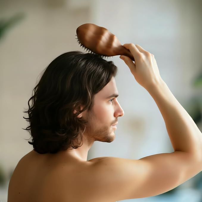 Boar Bristle Hair Brush-Gentle on Scalp with No Pulling,for Smooth,Shiny Hair and Reduced Static.Detangling Hairbrush for Fine,Thin,and Curly Hair with Scalp Massage.
