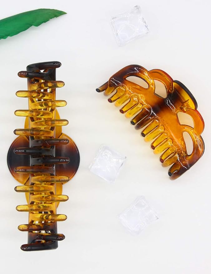 Tortoise Shell Brown Large Plastic Hair Clips Strong Holding Powerful Amber Resin Hair Claws for Women Thick Hair (Arc-Brownish Red)