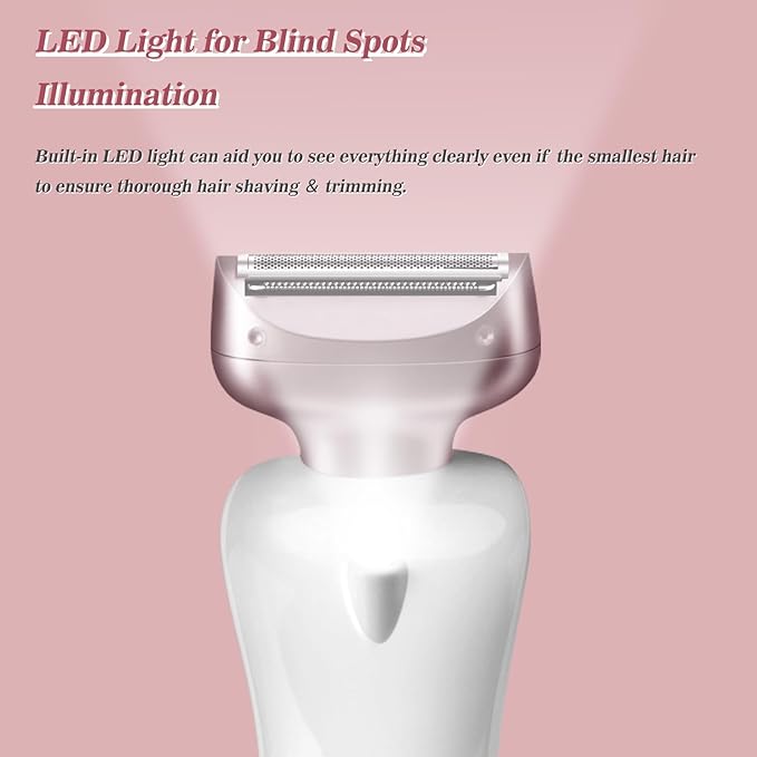 Electric Shaver for Women for Legs Bikini Trimmer Electric Razors for Women Underarm Public Hairs Rechargeable Womens Shaver Wet Dry Use Painless Cordless with Detachable Head (Pink)