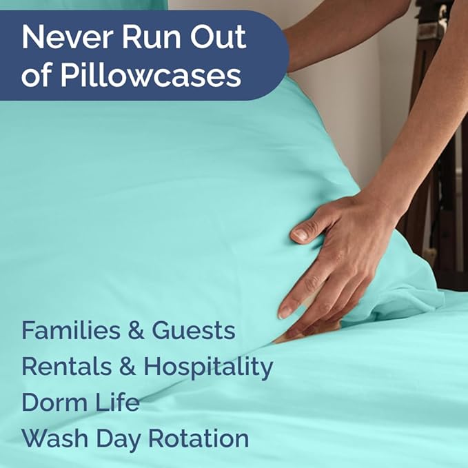 King Pillow Cases Set of 10 - Ultra Soft Hotel Quality Pillowcase Covers - Comfy & Wrinkle Free - Shrink, Stain & Fade Resistant - Easy-Care, Machine Washable Pillow Protectors - 10 Pcs Set - Spa Blue