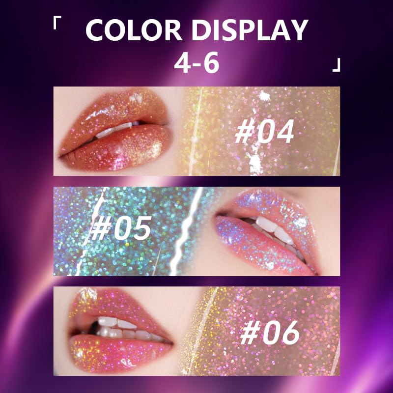 CHARMACY Aurora Chameleon Moisturizing Lip Gloss, MultiColor Shifting Shimmer Lip Gloss, Hydrating Non-Sticky Formula Glitter Lip Glaze, Easy to Apply, Long-Lasting, High-Shine Sheer Finish #01