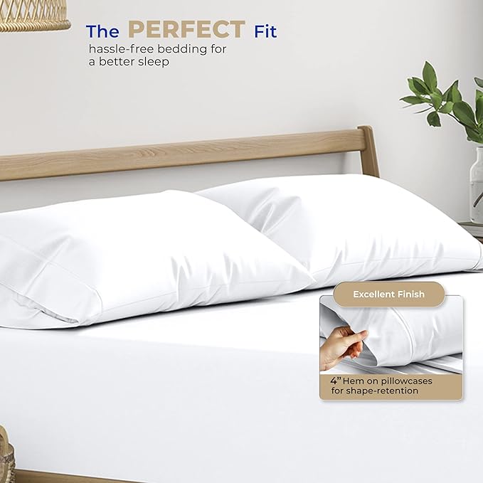 THREAD SPREAD 100% Cotton Pillowcases Standard/Queen Size Sets of 2-400 Thread Count White Cotton Pillowcases, Ultra Soft Cooling Sateen Weave Pillow Cases for Sleeping, Sets of 2 Pillow Covers