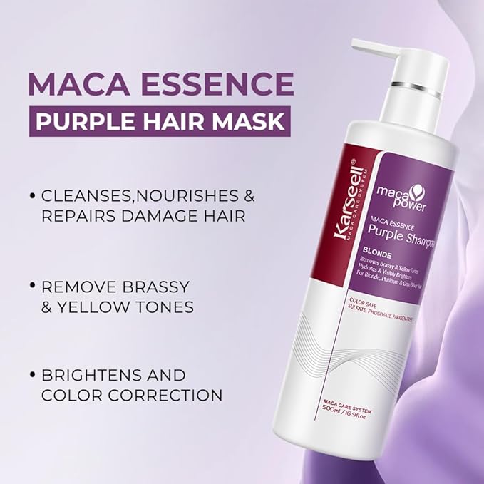Karseell Purple Shampoo for Blonde Silver Gray Highlighted Hair Professional Neutralizes Brass & Yellow Tones 16.90 oz 500ml