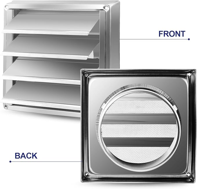 Funmit 5'' Metal Dryer Vent Cover with Fine Mesh Screen, 7" x 7" Stainless Steel Exterior Exhaust Louvered Outdoor Vent Cover Includes 4 Screw for Easy Installation