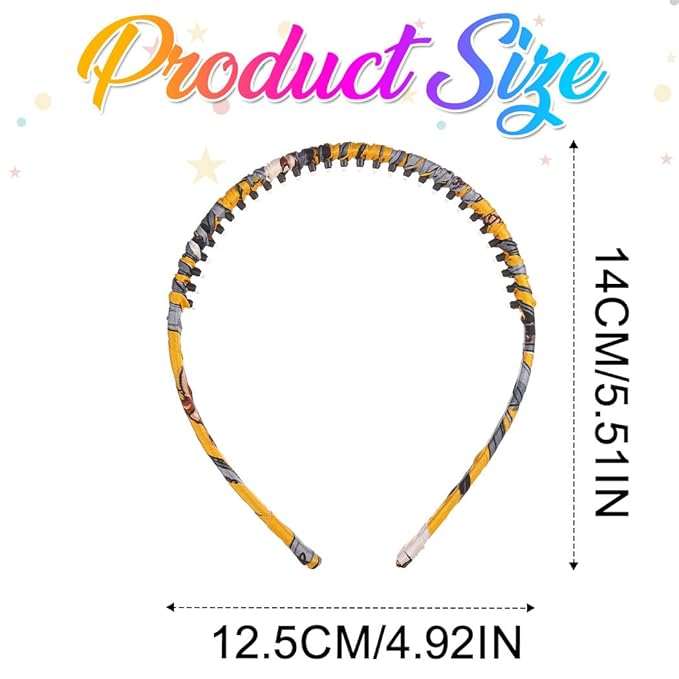 Non-Slip Headbands with Teeth, Polyester Floral and Leopard Hair Bands for Women, 4-Pack
