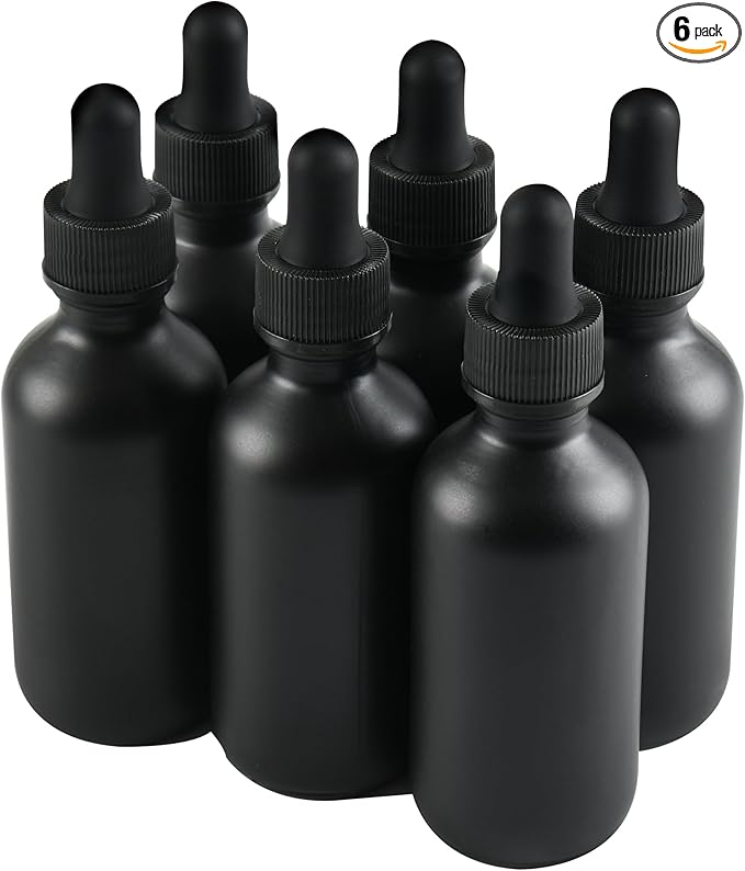 6 Pcs, 2oz Dropper Bottle, Black Glass Eye Dropper Bottle, Tincture Bottles with Dropper, Pretty Finish, Leak-Proof Design, Stronger Suction for All Kinds of Mixed Liquids