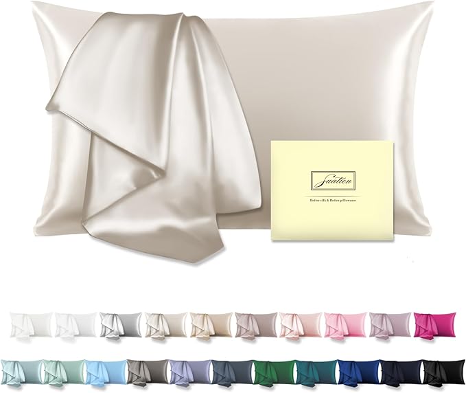 Mulberry Silk Pillow Cases for Hair and Skin Queen Size Silk Pillowcase with Zipper Soft Breathable Smooth Cooling Satin Silk Pillow Covers for Sleeping (Beige,20"X 30",1Pcs)
