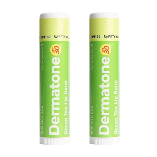 Dermatone Green Tea Lip Balm SPF 30 | Lip Balm with Sunscreen | Moisturizing with Aloe and Vitamin E | Medicated to Soothe & Replenish Chapped and Cracked Lips (Green Tea Lip Balm, 0.15oz Pack of 2)