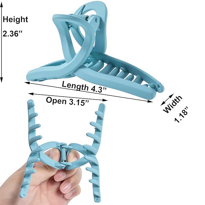 Light blue Large Hair Claw Clips for Thick/Fine/Thin Hair,Strong holding teeth interlocking sky blue Women Jaw Clips for Hair 3 Count In set