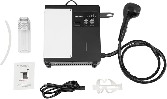 Nano Hair Steamer, Negative Ions Blue Light Hair Steamer Machine, 1250W Standing Hair Color Processor SPA Steamer | 16.91oz Kettle | Adjustable Time | 27.56-98.43in Spray Distance | Black