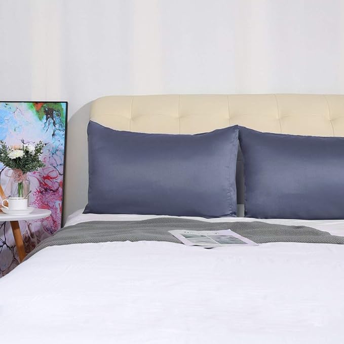 uxcell 2 Pack Silk Satin Pillowcase for Hair and Skin, Cool, Silky, Soft Breathable Pillow Cases Travel Size 14x20 Inch Sateen Pillowcase Slate Gray with Envelope Closure