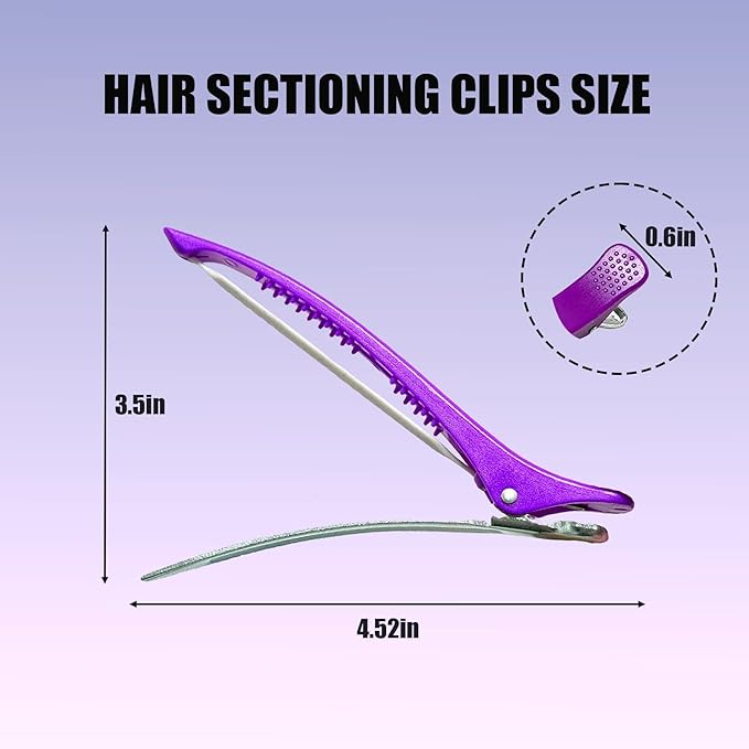 10 pcs Professional Hair Clips for Styling Sectioning - Sectioning Hair Clips for Styling, No-Crease Silicone Band& Anti-Slip Grip, Hair Cutting Clips for Blowouts, Curling, Coloring（Purple）