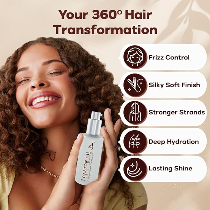 HerStyler Castor Oil Hair Serum for Hair Growth - Hair Shine Serum with Vitamin E - Hair Growth Serum - Hair Serum Heat Protectant - Vitamin E for Silky Hair - 2 Fl Oz (1 Pack)