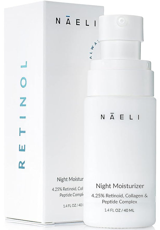 Retinoid Cream - 4.25% Retinol Night Moisturizer for Face & Neck with Collagen, Peptides & Hyaluronic Acid - Anti Aging Wrinkle Cream, Improves Skin Tone & Texture, 1.4 oz