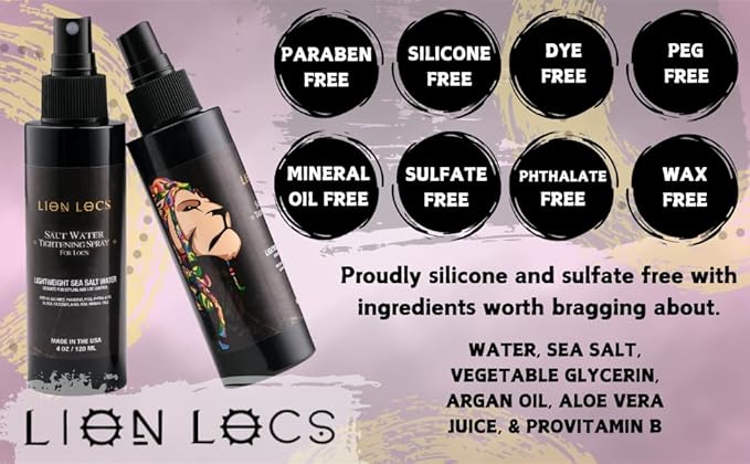 Lion Locs Starter Twist and Lock Spray for New Dreadlocks | Texturizes & Great for Styling - Vegan Sea Salt Mist with Essential Oils & Aloe (4oz)