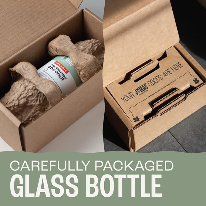 J MAC BOTANICALS Organic Fractionated Coconut Oil (16 Ounce Glass Bottle) Organic Carrier Oil and for DIluting Essential Oils, Moisturizer, Hair Care