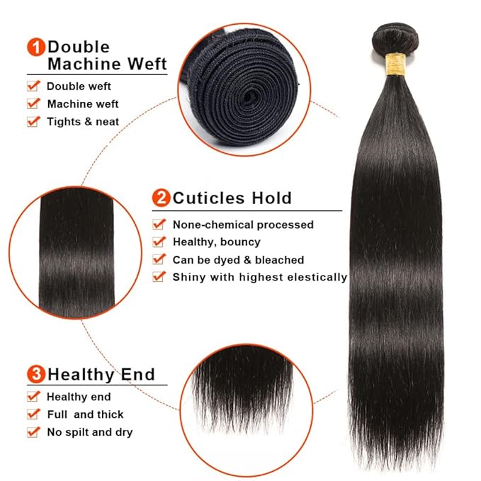 Human Hair Bundles Natural Black Straight Bundles 20 22 24 Inch Brazilian Virgin Remy Hair Extensions Niegmeag Double Weft Color 1B Straight Bundle Hair Weave 300g
