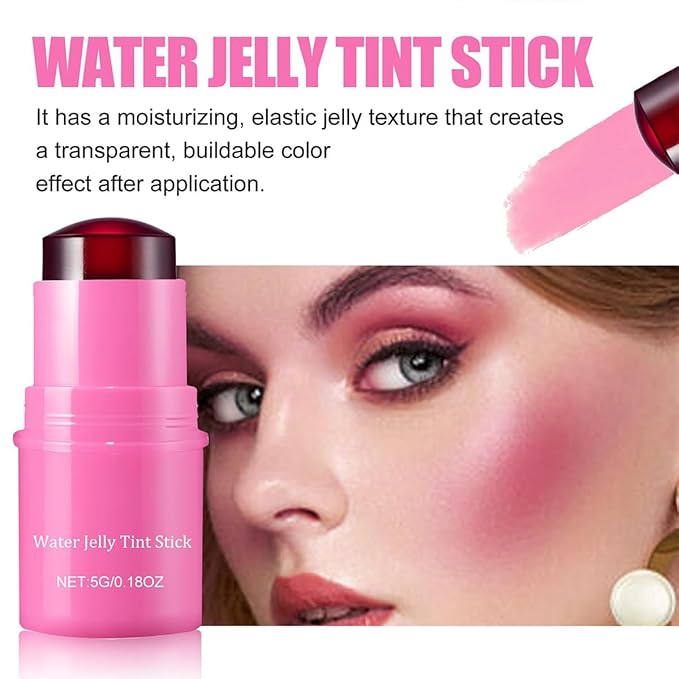 Milk Cooling Water Jelly Tint Blush Stick Face Makeup, Sheer Lip & Cheek Stain, Buildable Watercolor Finish,Vegan, Cruelty Free - 0.18 fl oz (POPPY PINK)
