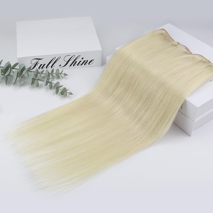 Full Shine Human Hair Clip in Extensions Platinum Blonde Human Hair Invisible Clip in Extensions Long Straight Hair 20 Inch for Thin Hair Ease of Use 60 Grams 3 PCS