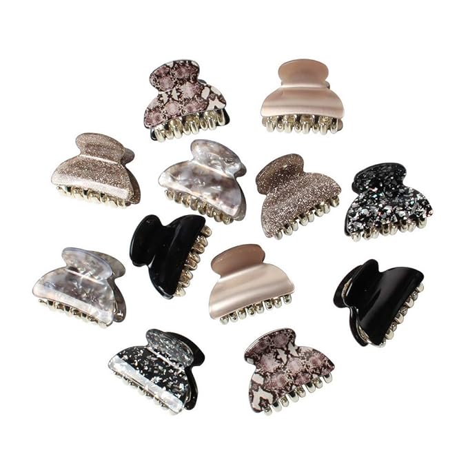 1.57 inch Floral Printed Medium Acrylic Hair Claw Clips for Girls and Women,Plastic No-Slip Grip Jaw Hair Clip Hair Jaw Clamp,Pack of 12 (Color E)