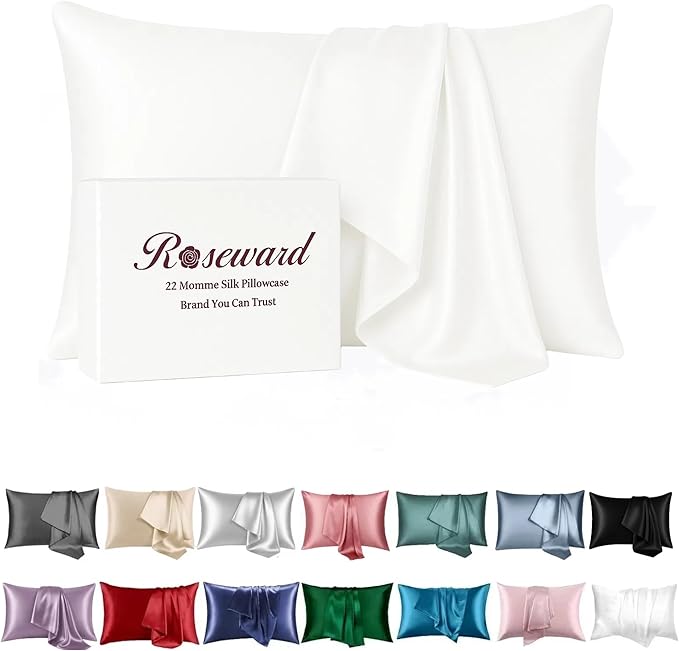 Oeko-TEX Certified White Silk Pillow Cases Made in USA, 100% Real Silk Pillowcase for Hair and Skin, 22 Momme, Standard Size,1 Pc 20"x26" (Standard, White)