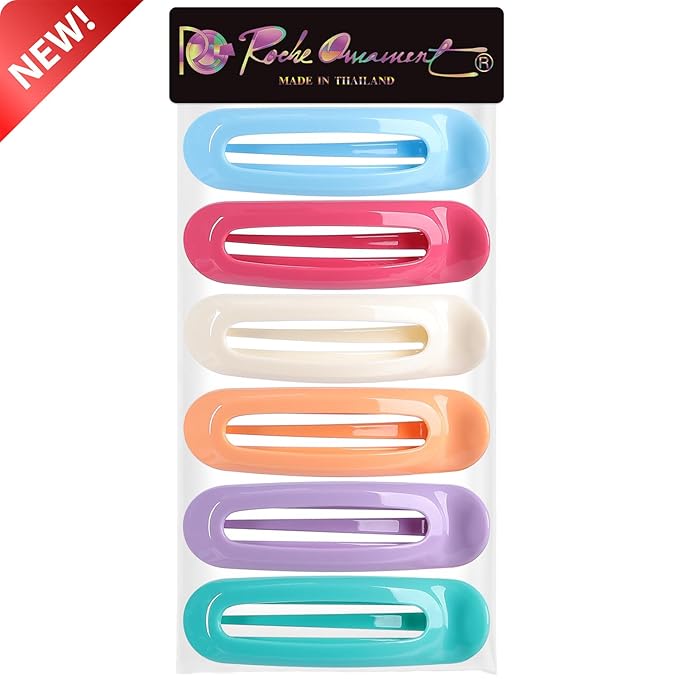 RC ROCHE 6 Pcs Flat Claw Hair Clips for Women Alligator French Barrette Long Thick Hair Duckbill Curved No Slip Grip Lay Flat Side Slide Firm Classic Styling, Large Pastel