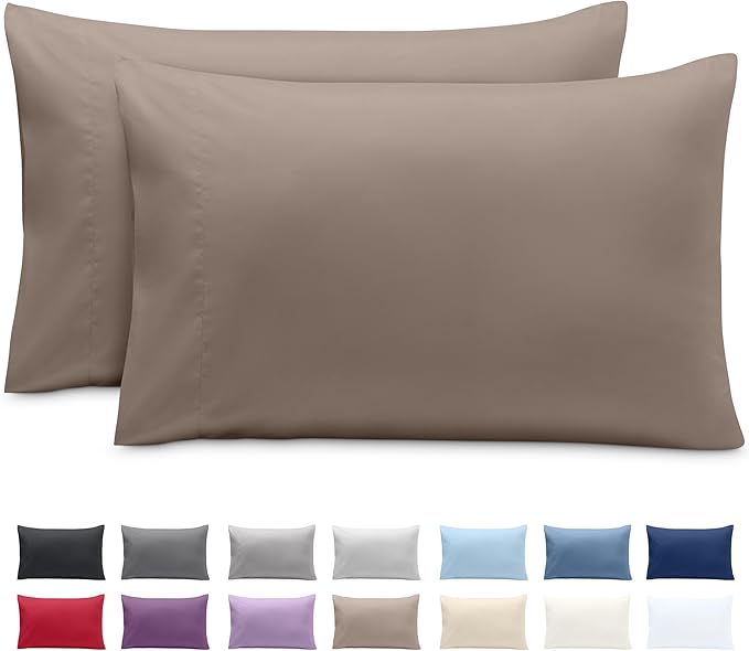 Bare Home Microfiber Pillow Cases - King 20x36 - Cooling Pillowcases - Double Brushed - Easy Care - Envelope Closure (King Pillowcase Set of 2, Taupe)