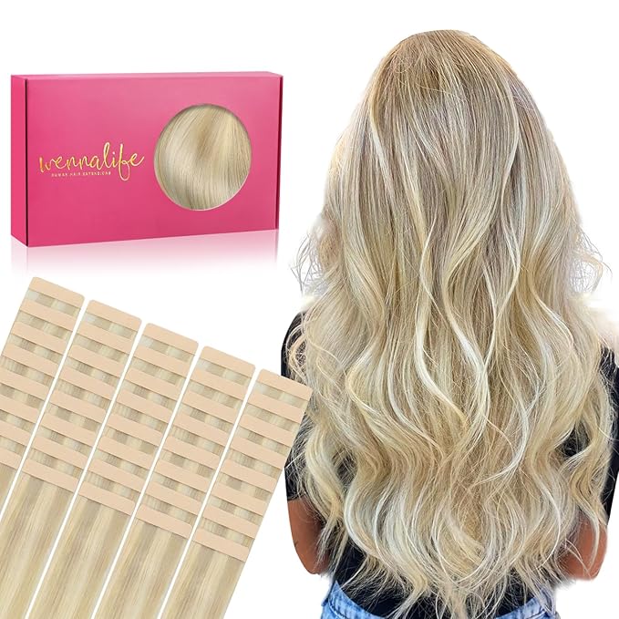 WENNALIFE Tape in Hair Extensions Human Hair, Remy Hair Extensions Straight Human Hair Tape in Extensions Skin Weft Tape Extensions