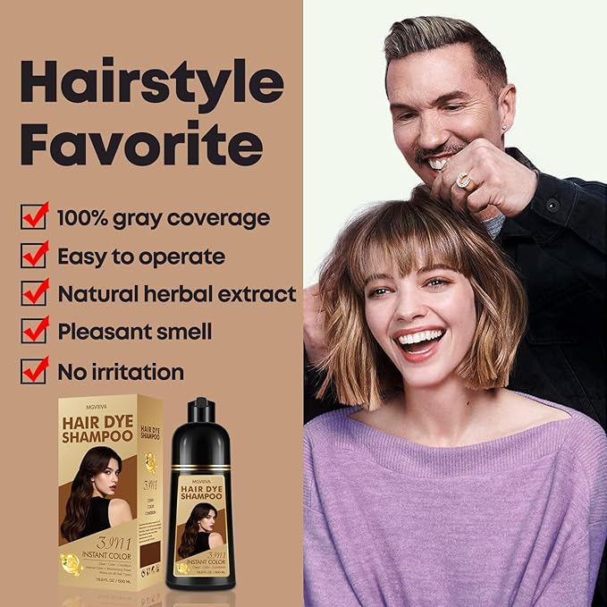 Hair Dye Shampoo 3 in 1, Light Brown Hair Dye for Men & Women, Long Lasting Hair Color for Gray Hair Coverage, Easy to Use, Shampoo for Color Treated Hair Dye 16.9 Fl Oz (Light brown)