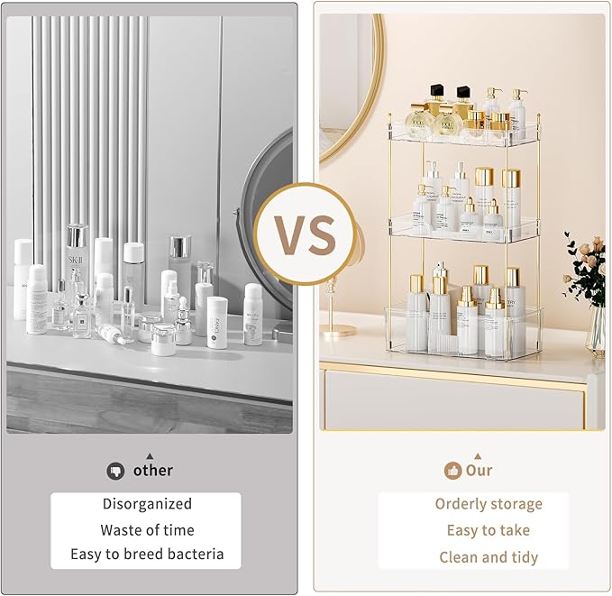 3 Tier Bathroom Countertop Organizer, Makeup Skin Care Organizer, Perfume Tray Vanity Countertop Organizer for Bathroom Countertops