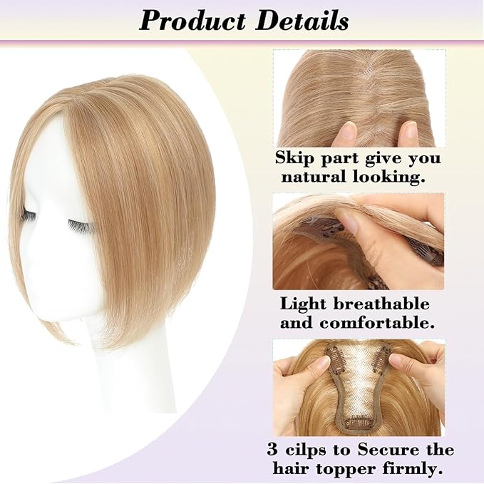 Hair Toppers for Women 10 Inch No Bangs Hairline Topper Wiglets Hairpieces for Thinning Hair Swiss Base Omber Blonde with Highlights（4T1016）