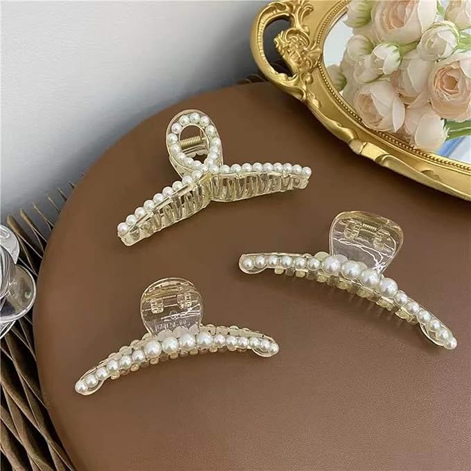 Pearl Hair Clips,Elegant Hair Clip Strong Hold Jaw Clips,Big Pearl Hair Claw Clips Barrettes Nonslip Birthday Thankgiving Christmas Gift for Women Girls Daughter Girlfriend (6 Pack)
