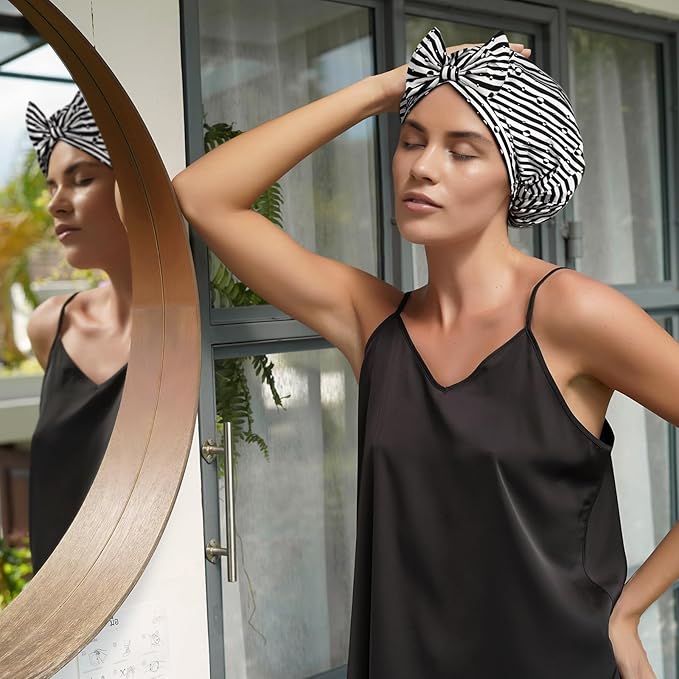 Yanibest Shower Cap for Women Reusable Waterproof, Adjustable Non-Slip Shower Hair Cap, Washable Bath Hat for Long Hair