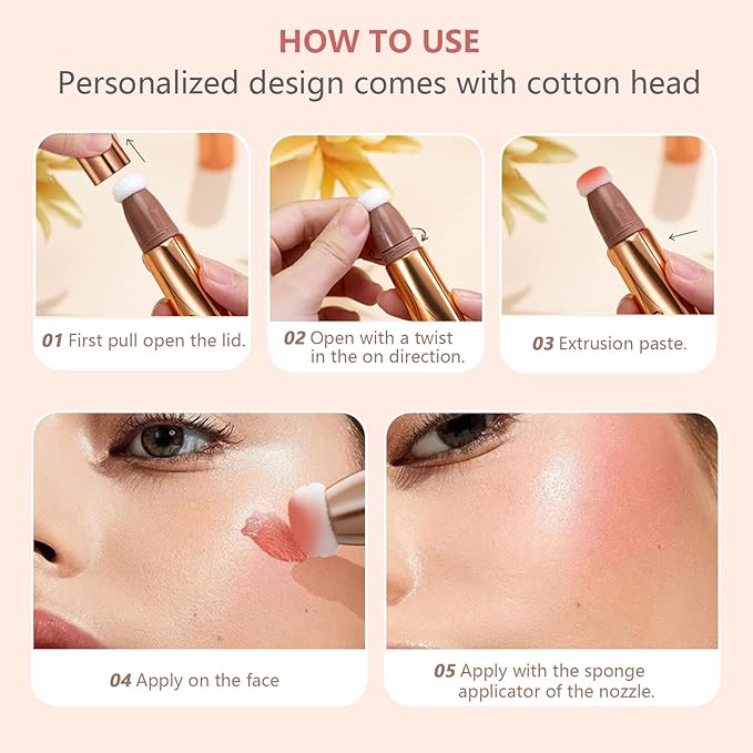 Liquid Contour Beauty Wand Set,Blush Liquid Contour Stick Highlighter Makeup With Cushion Applicator,Long Lasting Smooth Natural Matte Finish,Lightweight Blendable Super Silky Cream Sticks (01#02#04)