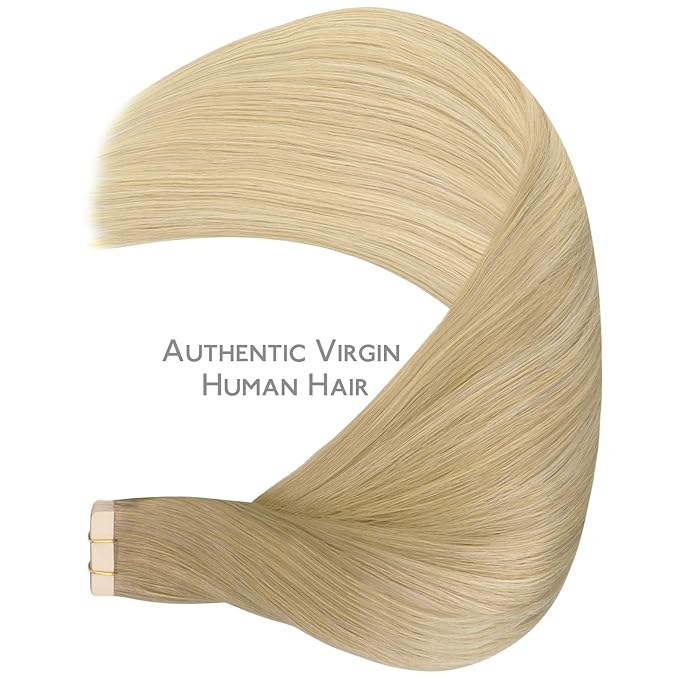 WENNALIFE Tape in Hair Extensions Human Hair, 20pcs 50g 22 inch Balayage Dirty Blonde to White Blonde Remy Hair Extensions Straight Human Hair Tape in Extensions Skin Weft Tape Extensions Human Hair