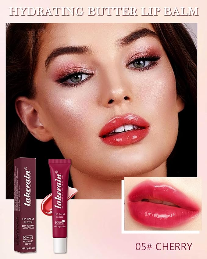 Lip Butter Balm Chrrey, Hydrating Tinted Butter Lip Gloss,Clear Lip Mask Lip Care Moisturizer, Smooth Lip Treatment Balm,Non-Sticky Jelly Glow Reviver Fat Lip Oil, Women’s Day Makeup Gift for Women-05