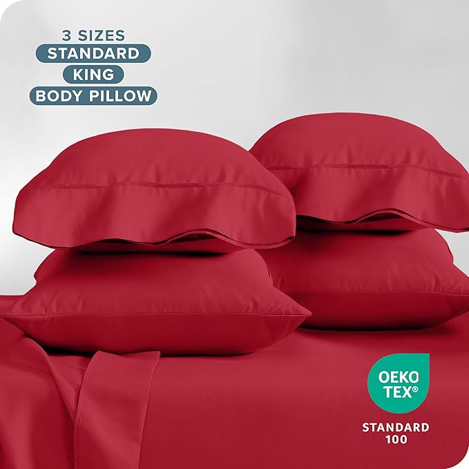 Bare Home Microfiber Bulk Pillow Cases - Standard/Queen Size Set of 4 - Cooling Pillowcases - Double Brushed - Red Pillowcases 4 Pack - Easy Care (Standard - 4 Pack, Red)