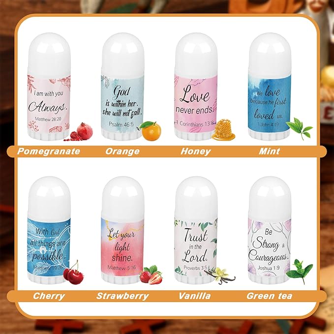 72 Pcs Mini Lip Balm Bulk Gift, 8 Flavors, Christian Themed, Moisturizing for All Skin Types