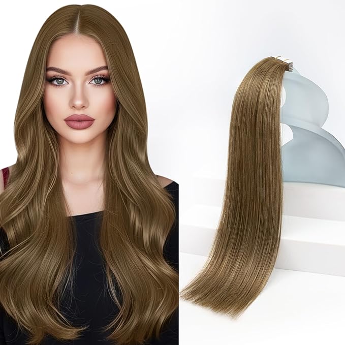 Sunny Hair Tape in Hair Extensions Real Human Hair Invisible Remy Hair Extensions Tape ins for Women Light Brown 12 inch 20Pcs
