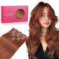 WENNALIFE Clip in Hair Extensions Real Human Hair, 14 Inch 120g 7pcs Clip in Hair Extensions Real Human Hair, Dark Auburn Copper Human Hair Clip in Extensions Remy Human Hair Extensions Clip Ins