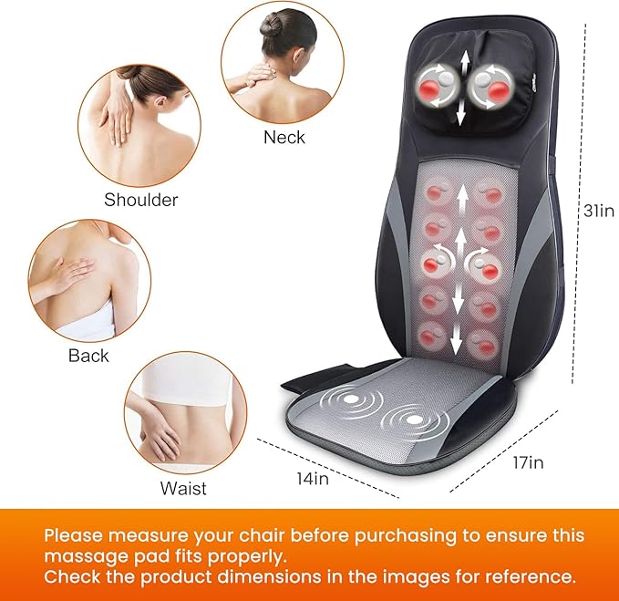 Snailax Shiatsu Back Massager with Heat -Deep Kneading Massage Chair Pad with Adjustable Intensity, Shiatsu Chair Massager to Relax Full Body Muscle