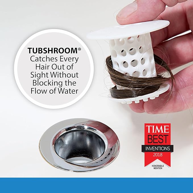 TubShroom Tub Drain Hair Catcher Strainer, White – Drain Protector and Hair Catcher for Bathroom Drains, Fits 1.5” – 1.75” Bathtub and Shower Tub Drains