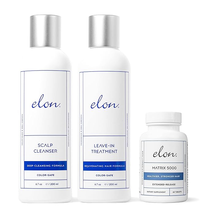 Elon Complete Kit for Early Hair Loss – Elon Scalp Cleaner & Leave-In Treatment + Matrix 5000 Supplement - Suitable for All Hair Types – Paraben Free & Sulfate Free