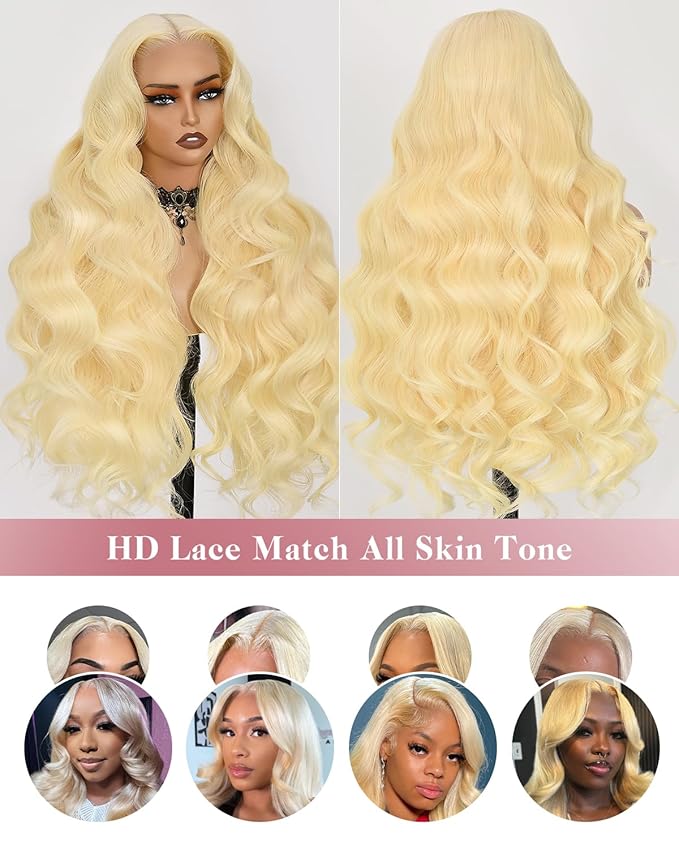 Alididi 613 Lace Front Wig Human Hair 13x4 Blonde Body Wave Hd Transparent Lace Frontal Wigs Human Hair Pre Plucked With Baby Hair 180% Density Blonde Glueless Wigs Human Hair 24 Inch