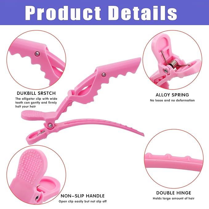50Pcs Alligator Hair Clips,Professional Hair Styling Clips for Styling Sectioning,Plastic Non Slip Hair Clips for Women with Wide Teeth & Double-Hinged Design(Pink)