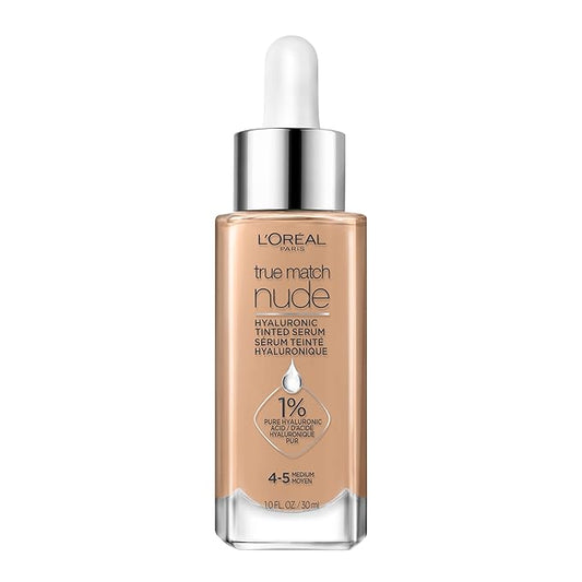 L'Oreal Paris True Match Nude Hyaluronic Tinted Serum Foundation with 1% Hyaluronic acid, Medium 4-5, 1 fl. oz.