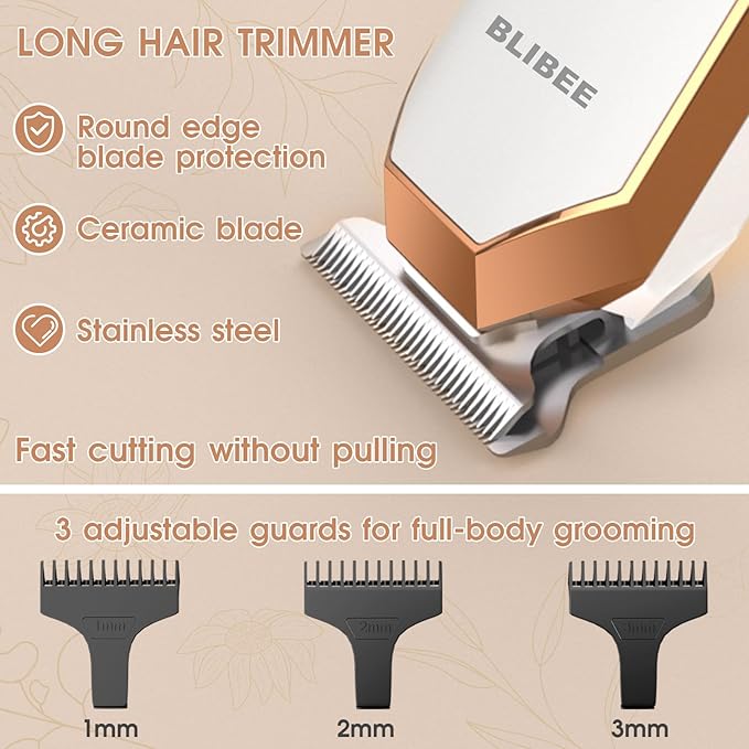 Bikini Trimmer & Hair Clippers for Women - Waterproof Electric Razor and 4 in 1 Bikini Shaver Set, Deluxe Hair Trimmer, Wet/Dry Body Shaver for Nose Eyebrows Beard Pubic Hair, White
