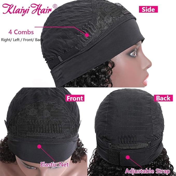 KLAIYI Headband Human Hair Wig Water Wave Curly Non Lace Front Wigs for Black Women Deep Wave Glueless Wear and Go Half Wig 30S Ready to Go Wig with Band Beginner Friendly 180% Natural Hairline 24Inch